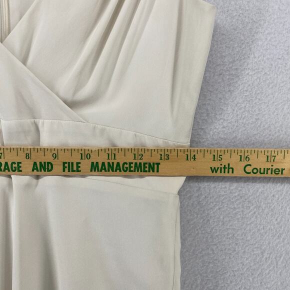 JOSEPH Dress 38 Silk Faux Wrap V-Neck Back Zip Sleeveless Lined Ylang Off White - Picture 12 of 15